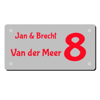 Naambord RVS-look ACP30x15cm met epoxygravure en montage met RVS afstandhouders