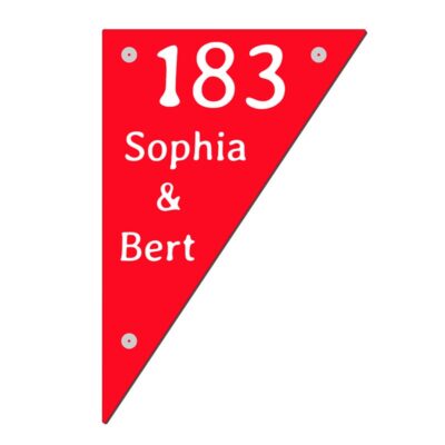 Modern naambord driehoek 20x30cm wit met zwarte letters