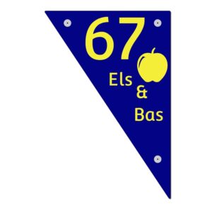 Naambord driehoek 20x30 cm zwart met goudkleurige tekst