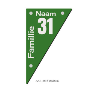 Naambord driehoekvorm ACP 15x25cm in verschillende kleuren: wit, zwart, rood, blauw en groen