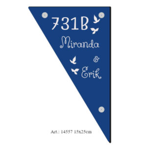 Nummerbord driehoekvorm ACP 15x25 cm in verschillende kleuren: wit, zwart, rood, blauw en groen