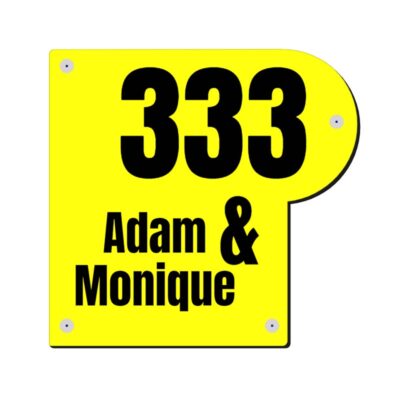 Design Naambord Rondhoek Rechts 26x25 cm uit één kleur acrylaat met folietekst