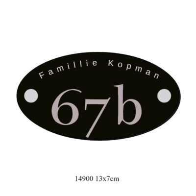 Ovaalvormig huisnummerbord ACP 13x7cm met lasergravure