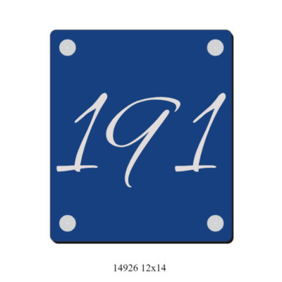 Naambord ACP 12x14 cm met lasergravure in blank aluminiumkleur, gemonteerd met RVS afstandhouders – verkrijgbaar in wit, zwart, rood, blauw of groen