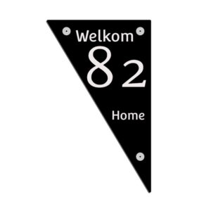 Naambord lasergravure acrylaat 15x25cm met gepersonaliseerde tekst en RVS afstandhouders, duurzaam en stijlvol