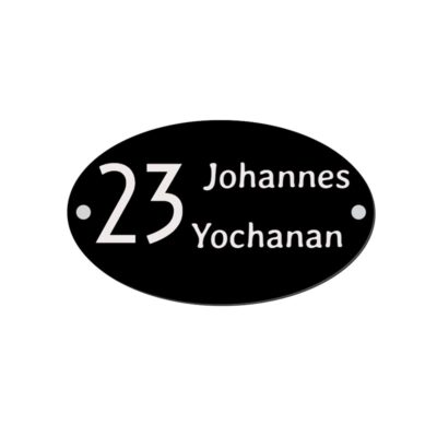 Huisnummerbord ovaal 25x15cm zwart acrylaat met lasergravure