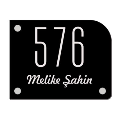 Zwart acrylaat naambord lasergravure 18x14 cm met crèmekleurig ontwerp