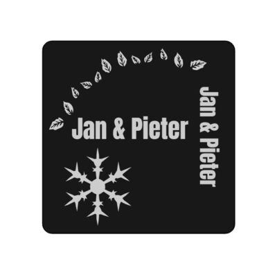 Gepersonaliseerde onderzetter 8x8 cm van zwart acrylaat met fijne gravure