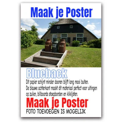 Poster op 150gr blueback papier fullcolour bedrukt voor stoepborden, kliklijsten en posterprofielen