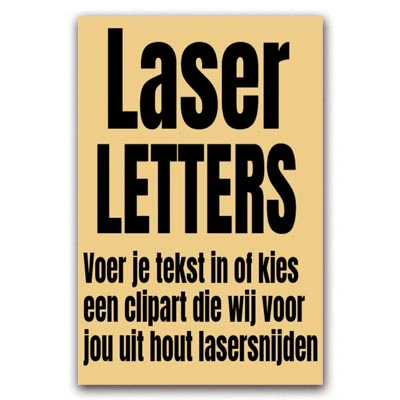 Laserletters gelamineerd hout 18x30cm MDF kern, 6 mm dik