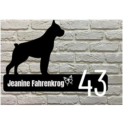 Boxer silhouet naambord met gelaserde tekst en witte of appelgroene cijfers aan de rechterzijde