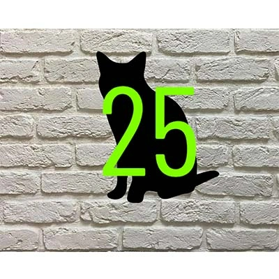 Frans kattenras silhouet huisnummerbord van zwart acrylaat met witte of appelgroene