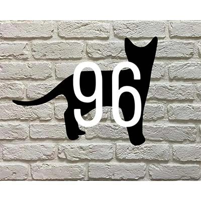 Chartreux kat silhouet huisnummerbord van zwart acrylaat met witte of appelgroene cijfers