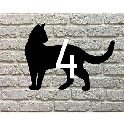 Huiskat silhouet huisnummerbordvan zwart acrylaat met witte of appelgroene cijfers